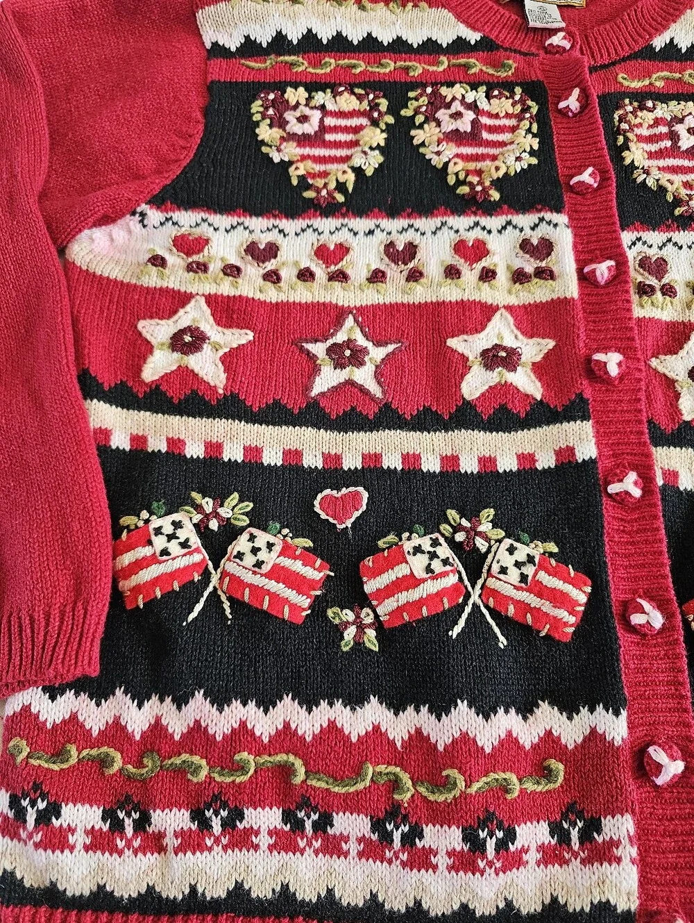 RARE VTG Patriotic Embroidered Heirloom Collectibles Cardigan Sweater Sz XL USA